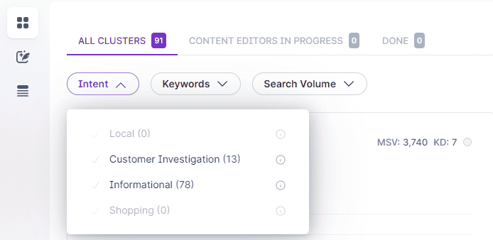 Surfer Keyword Research - Intent