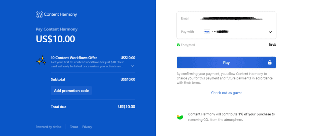 Content Harmony Trial Payment