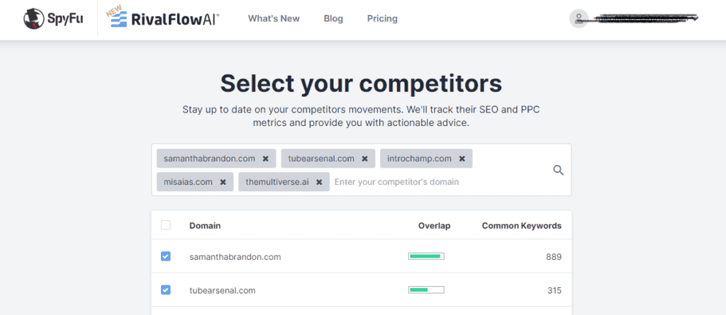 SpyFu Add Competitors