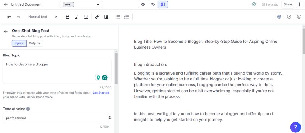 Jasper AI Document Editor