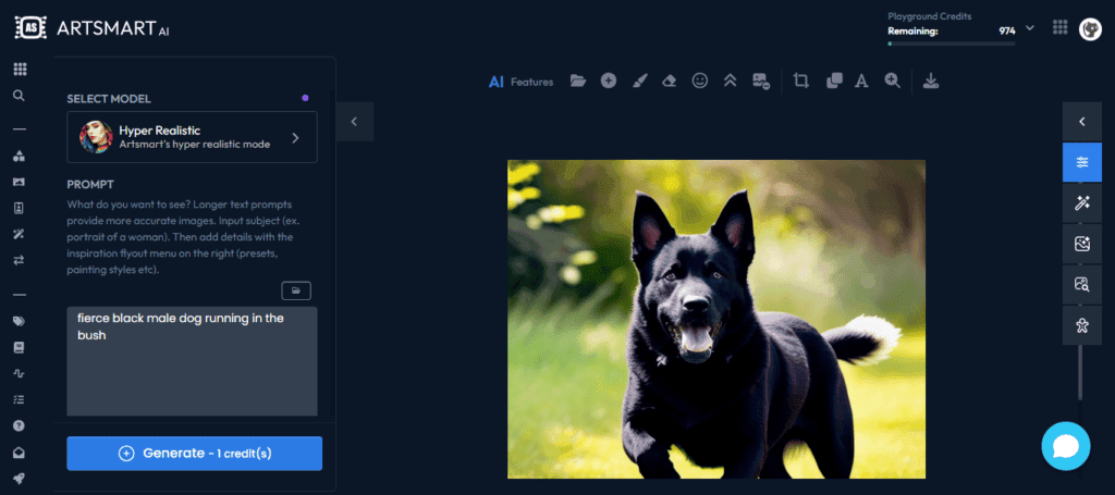 Fierce black male dog running in the bush - ArtSmart AI