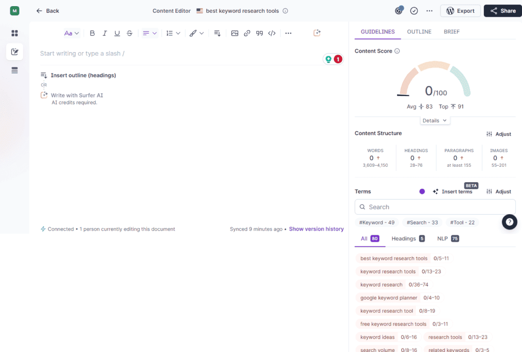 Surfer SEO Content Editor