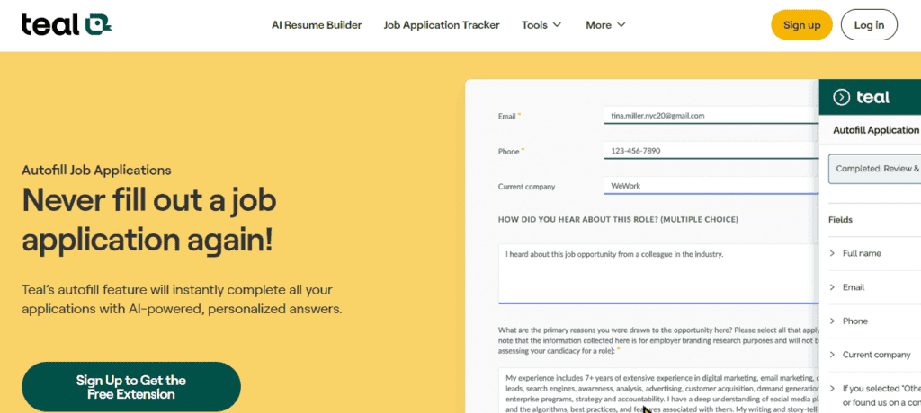 Teal AutoFill Job Applications Tool