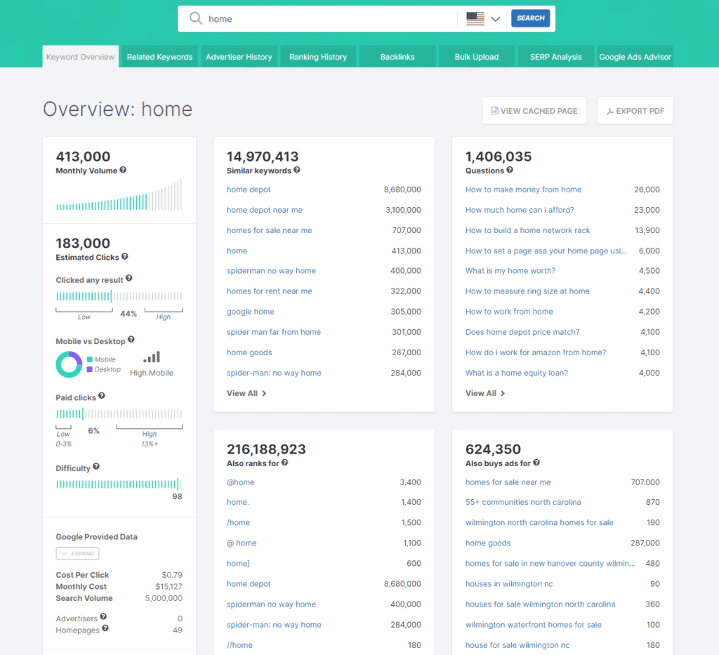 SpyFu Keyword Research Tools For PPC and SEO - home