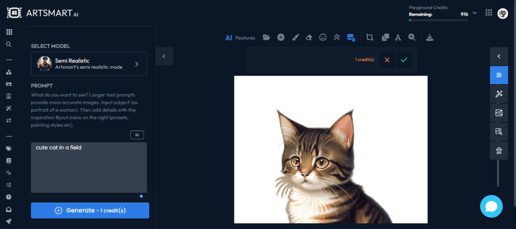 Cute cat in a field without background - ArtSmart AI