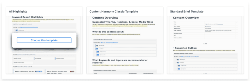 Content Harmony Content Brief Templates