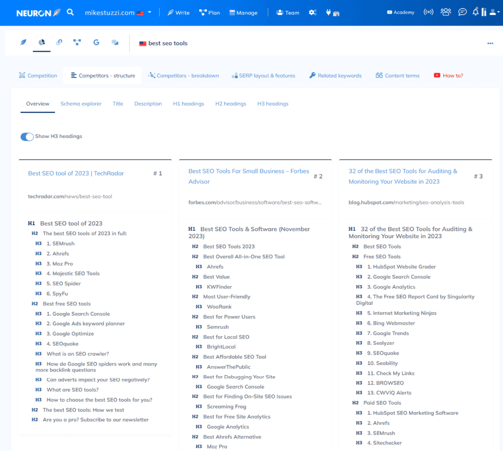 NeuronWriter - Competitor Structure