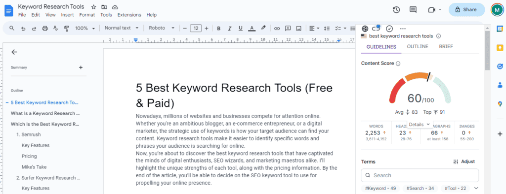 Surfer SEO Google Docs Integration