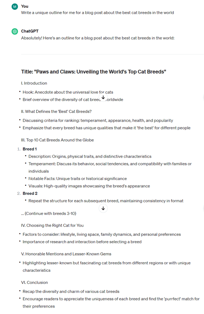 ChatGPT Blog Post Outline - Best Cat Breeds