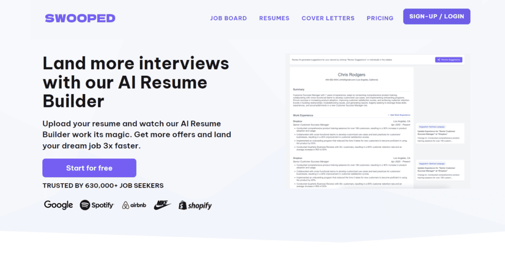 Swooped AI Resume Builder