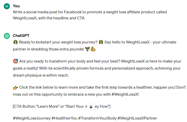 ChatGPT Social Media Post - WeightLossX