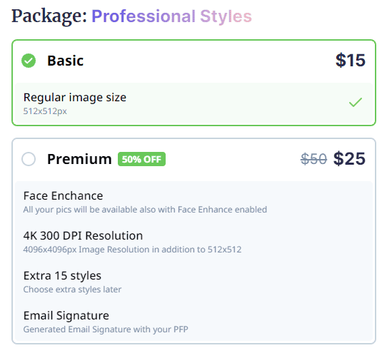 PFPMaker Professional Package Pricing