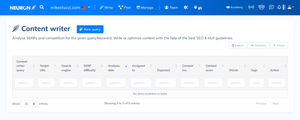 NeuronWriter Dashboard