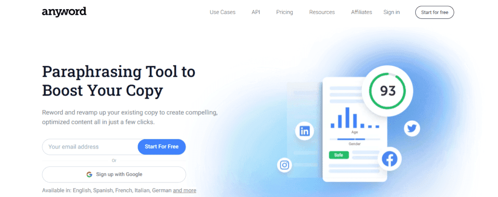 Anyword Paraphrasing Tool
