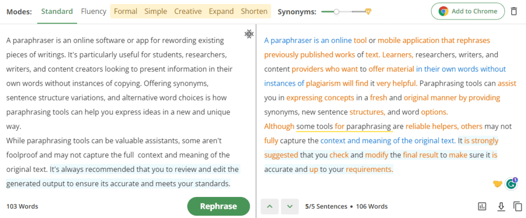 Paraphrasing Tool - QuillBot AI Standard Mode