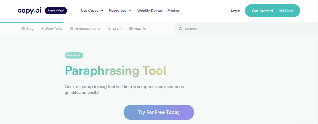Copy.ai Paraphrasing Tool