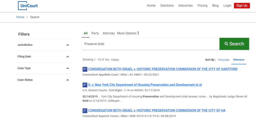 Preserve Gold Search UniCourt