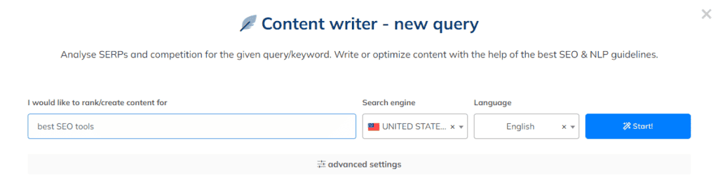 NeuronWriter Content Writer New Query
