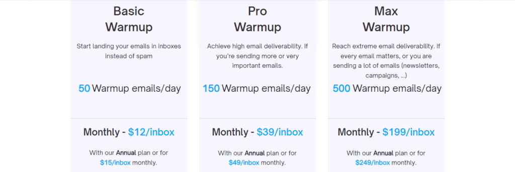 Warmup Inbox Pricing
