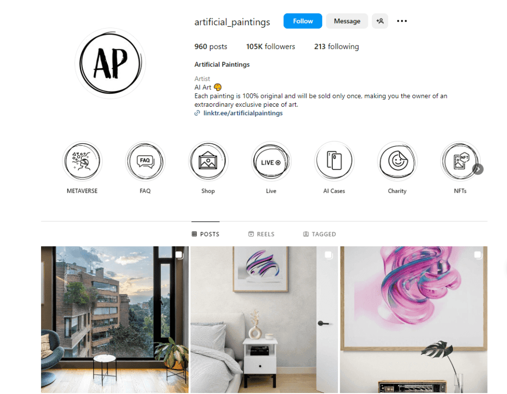 Instagram Account Selling AI Art (Example)