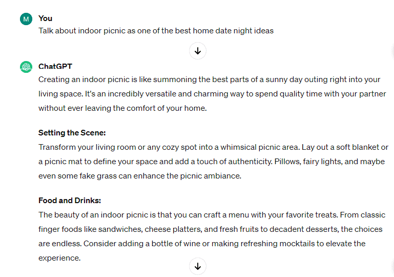 ChatGPT Paragraph Writing - Best Home Date Night Ideas