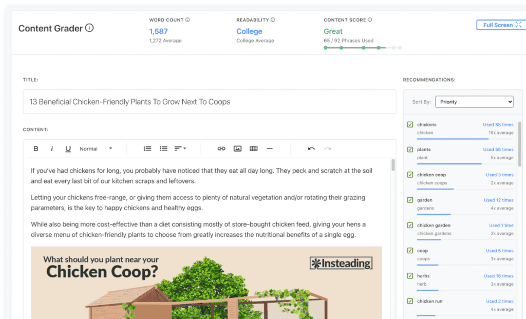 Content Harmony Content Grader - Example