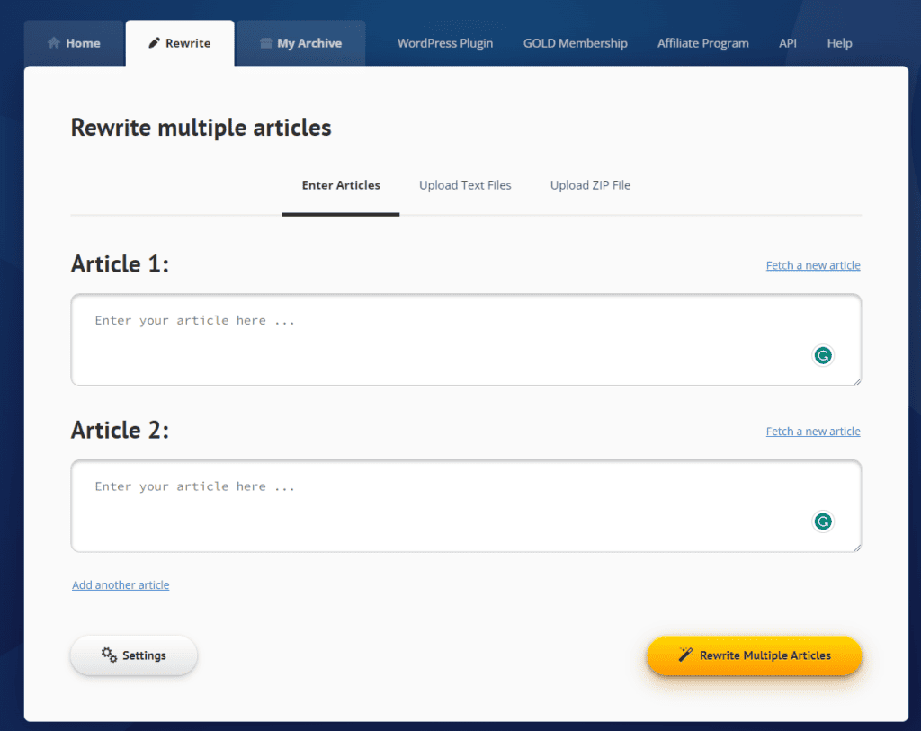 Spin Rewriter - Rewrite Multiple Articles