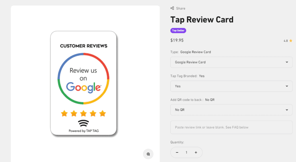 Tap Tag Google Review Card Pricing