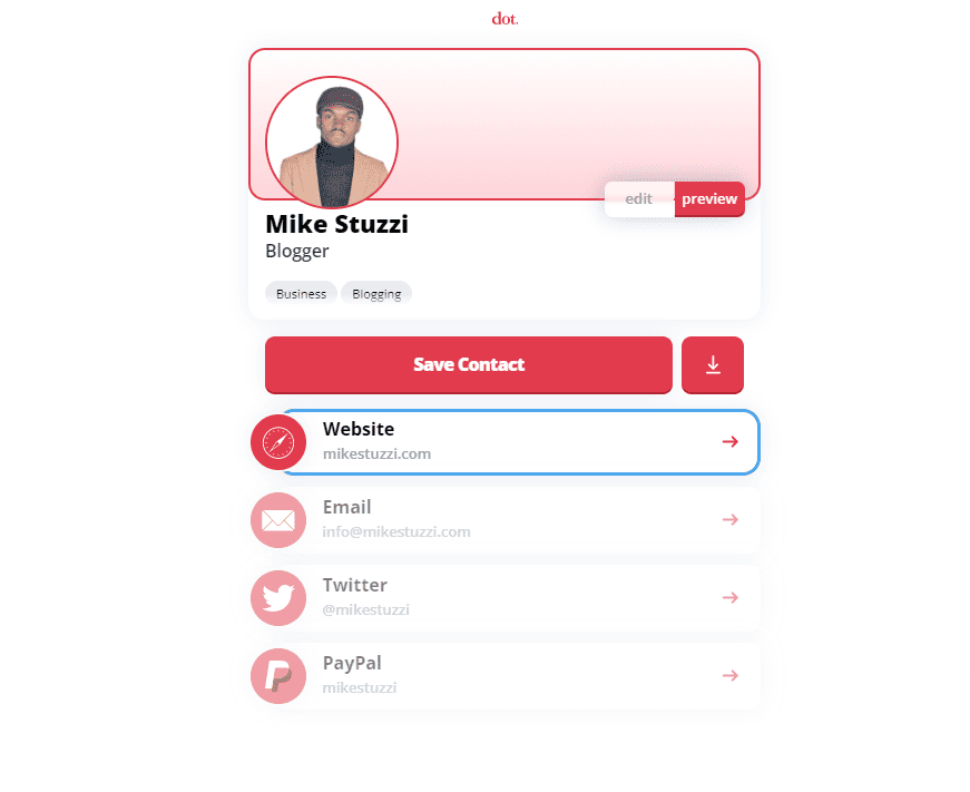 dot.Profile example for Dot Card Review