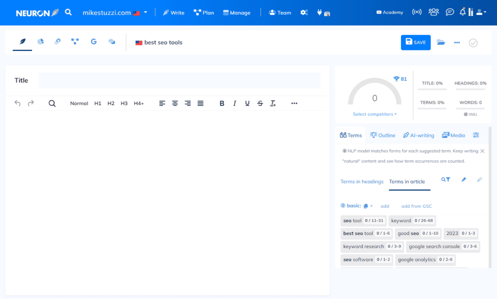 NeuronWriter Content Editor - best SEO tools
