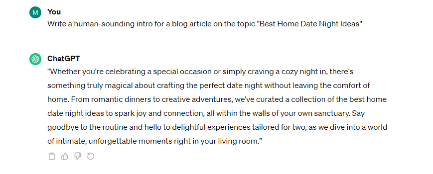 ChatGPT Blog Post Intro - Best Home Date Night Ideas