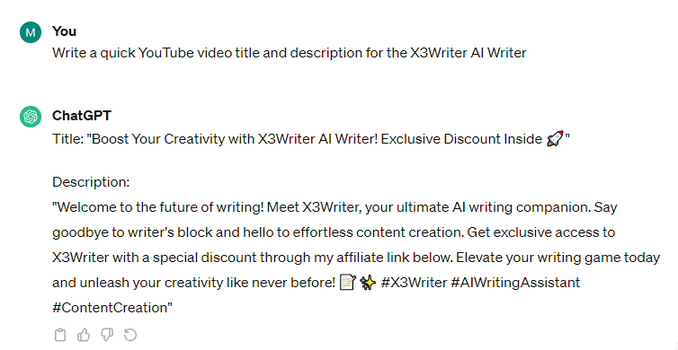 ChatGPT YouTube Video Title and Description - AI Writer