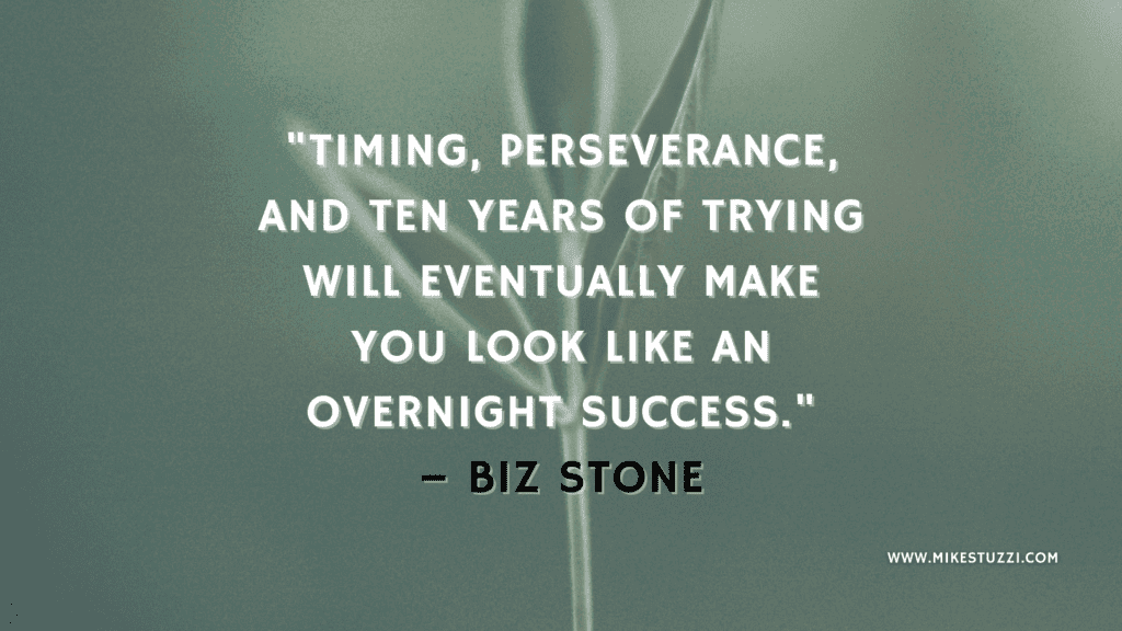 "Timing, perseverance, and ten years of trying will eventually make you look like an overnight success." – Biz Stone
