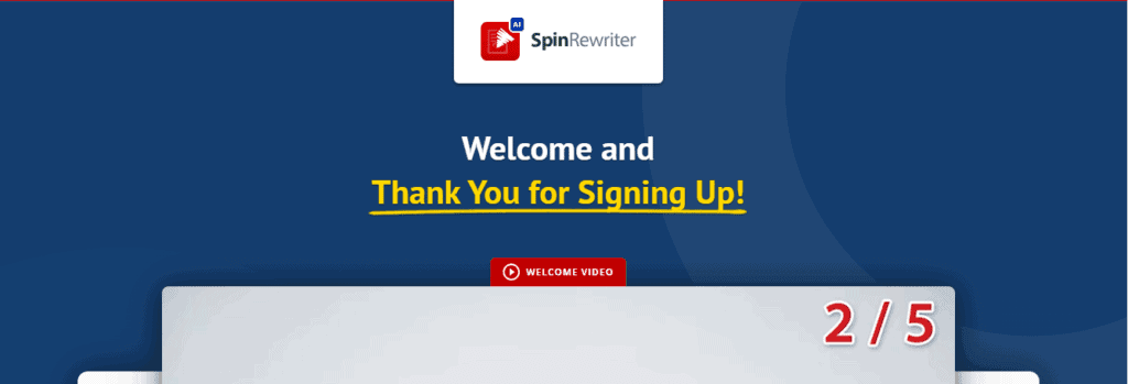 Spin Rewriter Welcome Page