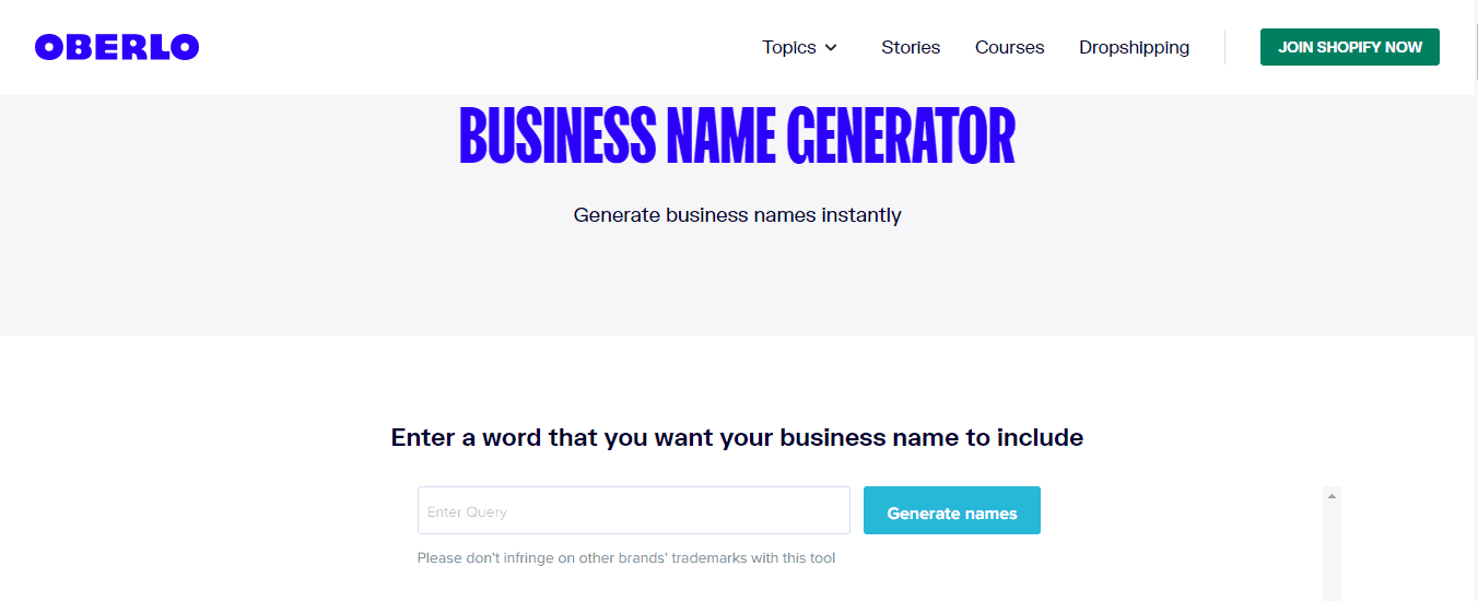Oberlo Business Name Generator 