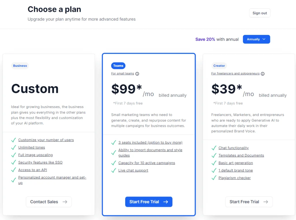 Jasper AI Choosing Plan