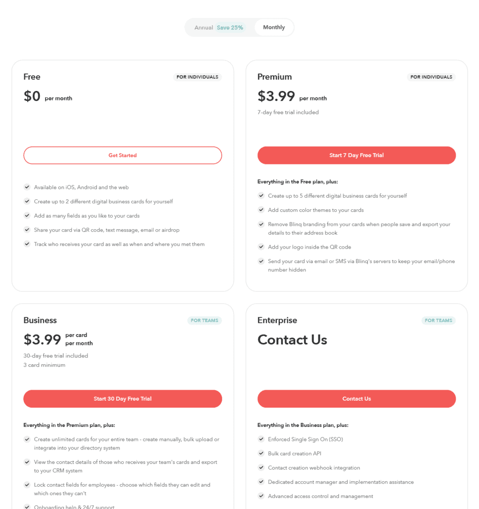 Blinq Digital Business Card Pricing