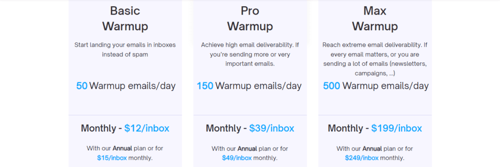 Warmup Inbox Pricing