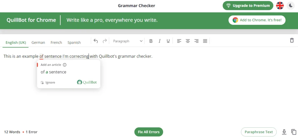 Comprobador gramatical Quillbot - Revisión