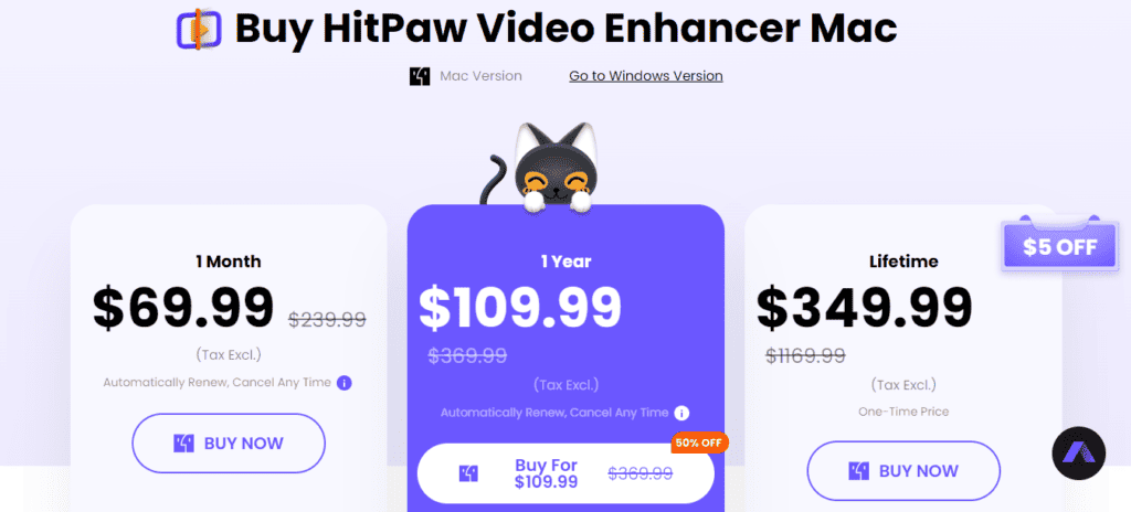 适用于 Mac 的 HitPaw 视频增强器定价