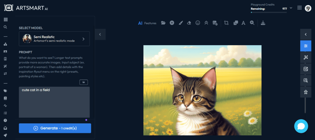 Schattige kat in een veld - ArtSmart AI