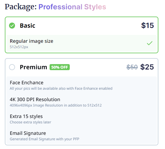 PFPMaker Professional Package Pricing