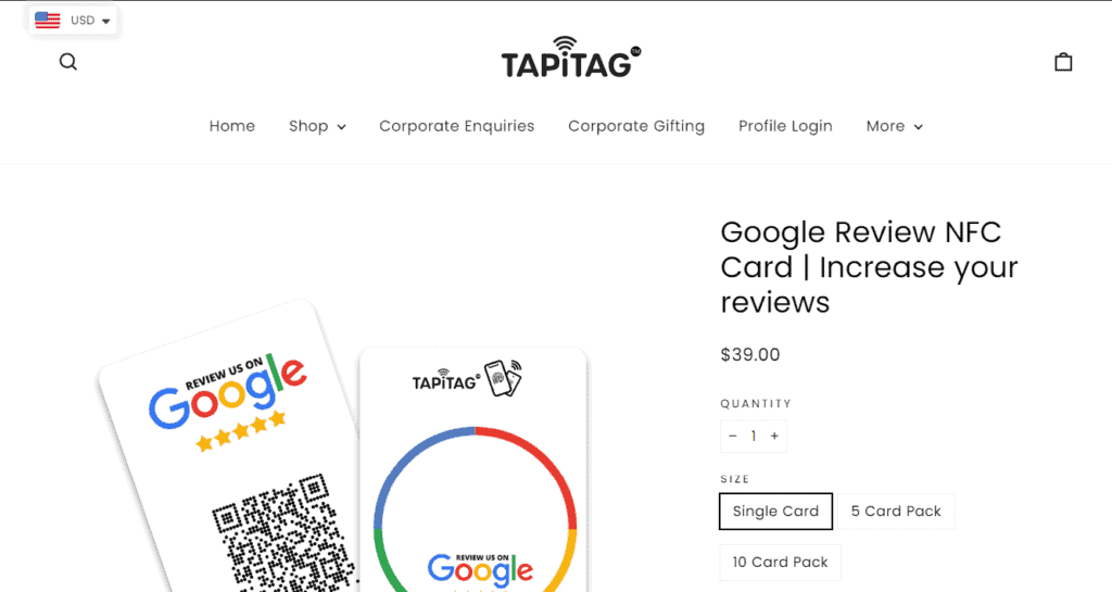 TAPiTAG Google समीक्षा कार्ड मूल्य निर्धारण