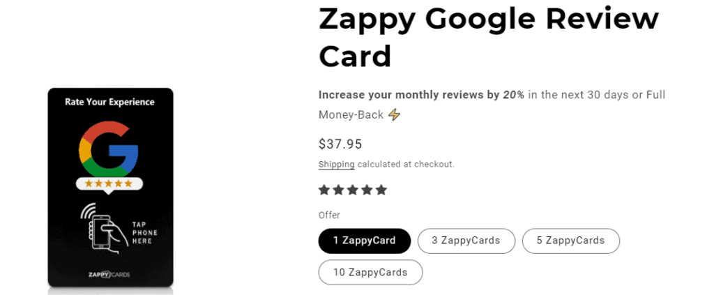 ZappyCards Google Review Cards Pricing