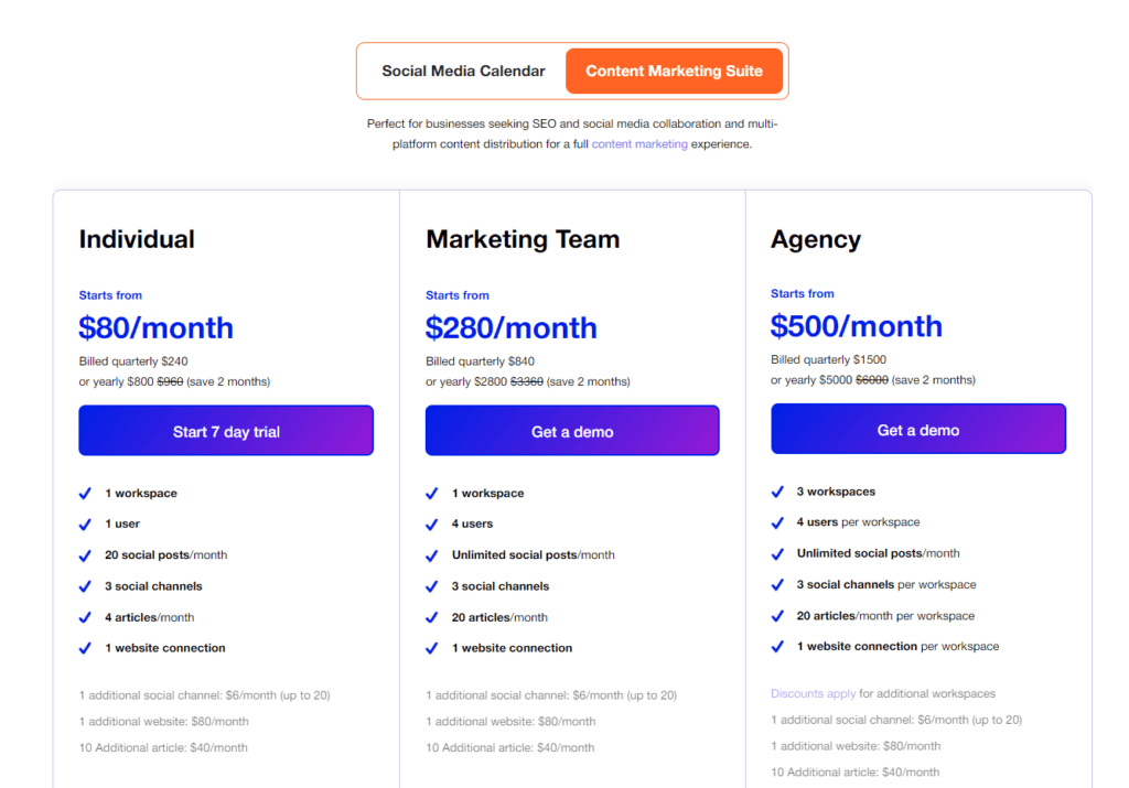 StoryChief Pricing (Content Marketing Suite)