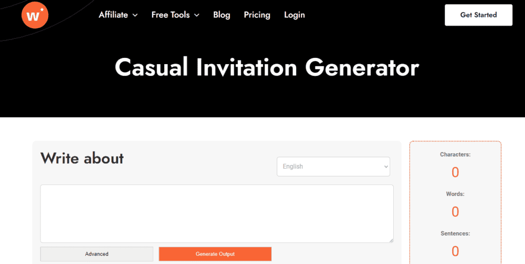 WriteCream AI’s Casual Invitation Generator