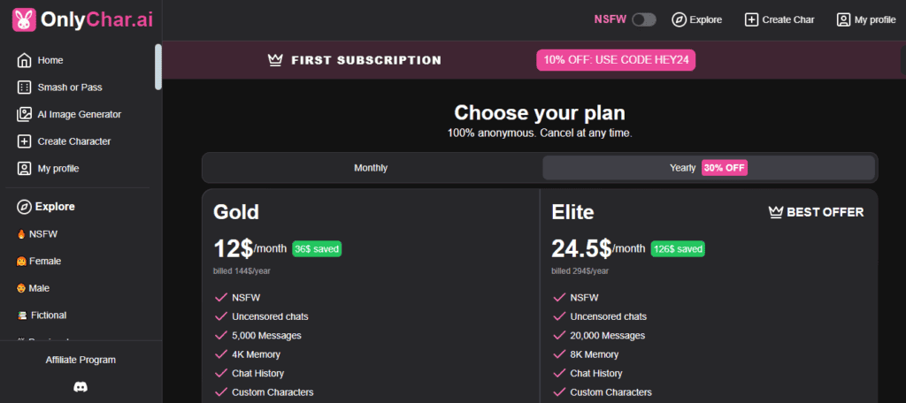 OnlyChar AI Pricing